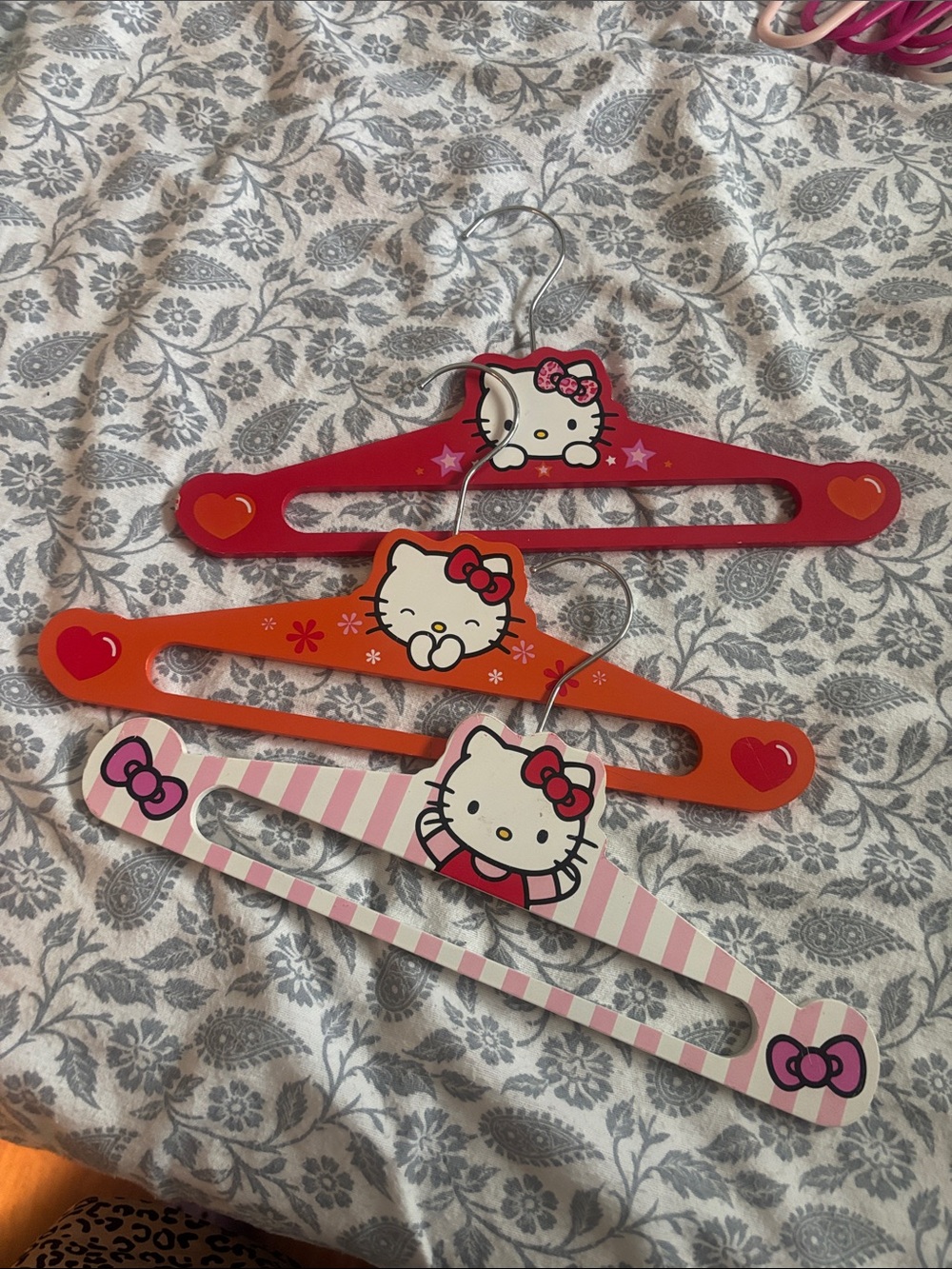 Hello Kitty Wooden Kids Hangers in Red, Orange & Pink Stripe